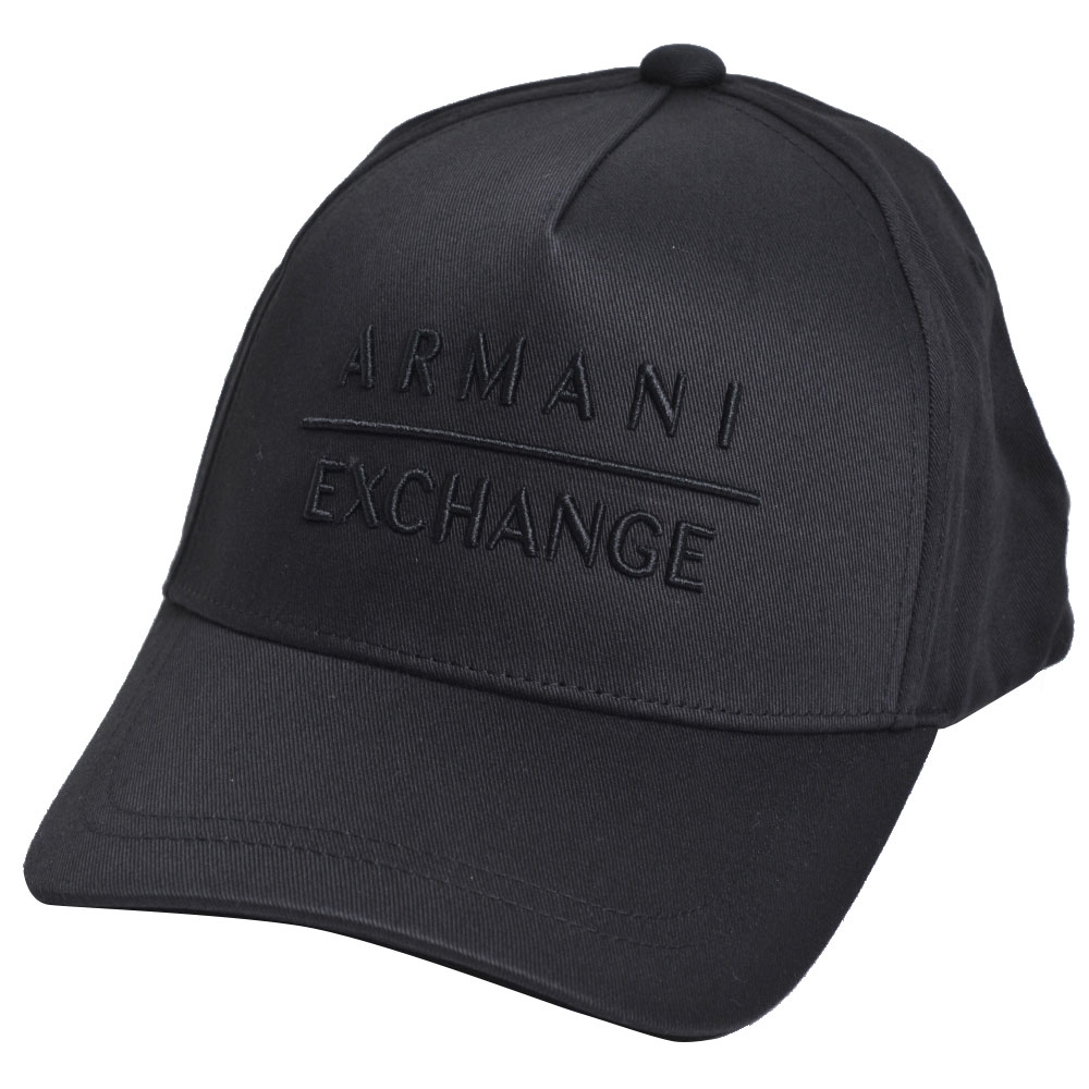 A|X Armani Exchange 經典品牌字母圖騰刺繡LOGO造型棒球帽(黑色)