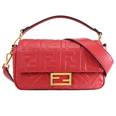 FENDI Baguette 經典FF壓紋手提肩背兩用法棍包(紅)