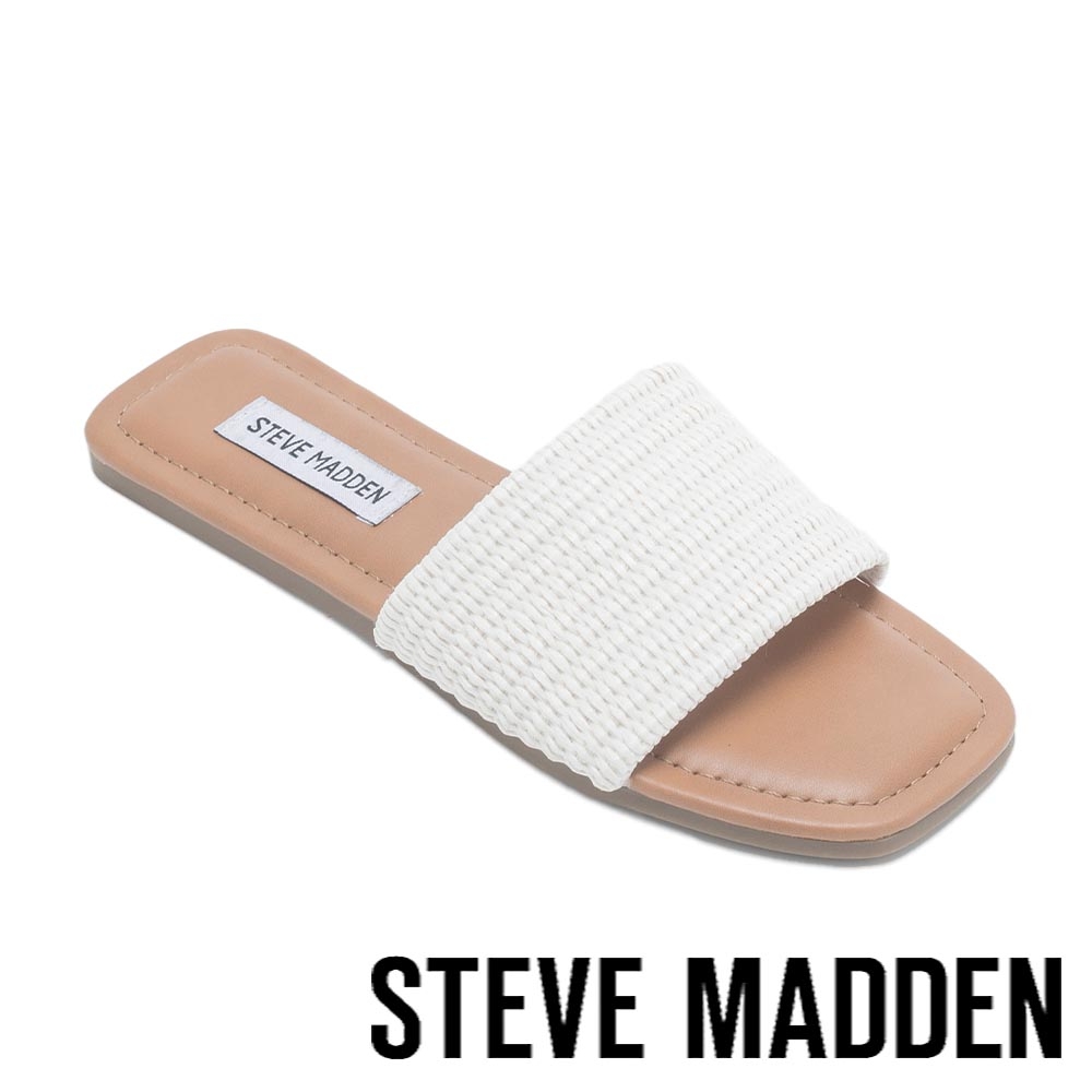 【線上獨家款】STEVE MADDEN-THAILAND 編織寬面平底涼拖鞋-白色