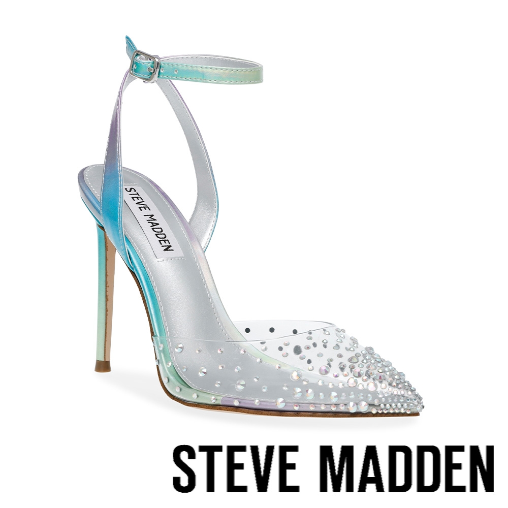 (季末換季出清)STEVE MADDEN-REVERT 鑽面繞踝尖頭高跟鞋-炫彩藍