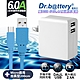 Dr.battery電池王5V 2.4A雙輸出USB充電器+UL認證 MICRO 6A USB高速充電傳輸線200cm-藍 product thumbnail 1