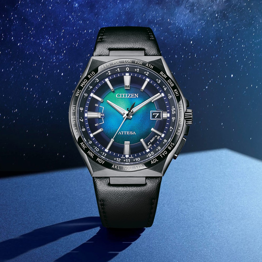 CITIZEN 星辰錶  ATTESA  系列 千彩之海 鈦金屬藍色光動能電波男錶-CB0215-18L