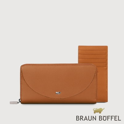 【BRAUN BUFFEL 德國小金牛】台灣總代理 欣娜-A 12卡拉鍊長夾-堅果棕/BF842-602-NS