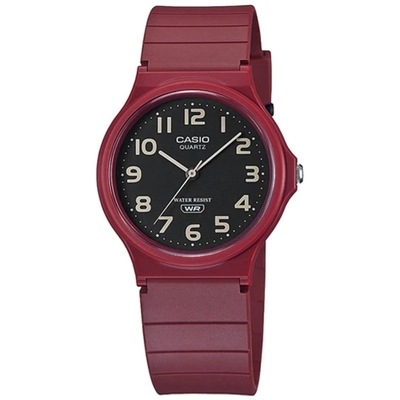 CASIO 卡西歐 / 簡約百搭 數字時標 橡膠手錶-黑x紅/33mm