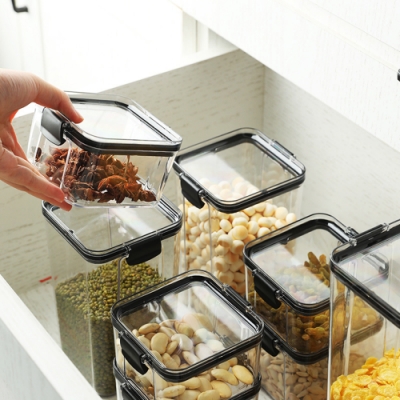 [荷生活]日式密封防潮罐 五殼雜糧茶葉意大利麵收納盒 透明可疊加設計-八件套