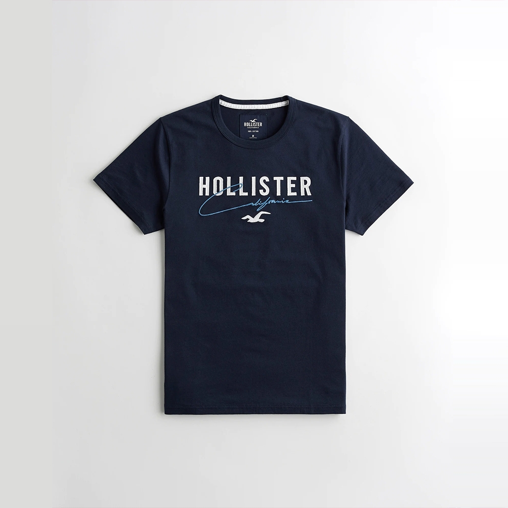 Hollister 海鷗 經典刺繡大海鷗圖案短袖T恤-深藍色