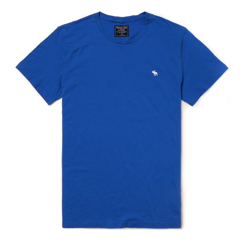 麋鹿 AF A&F 經典圓領電繡麋鹿素面短袖T恤(BONL)-藍色