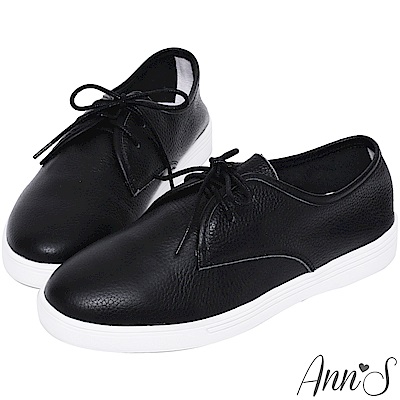 Ann’S第二代超軟真牛皮小清新附緞帶小白鞋-黑