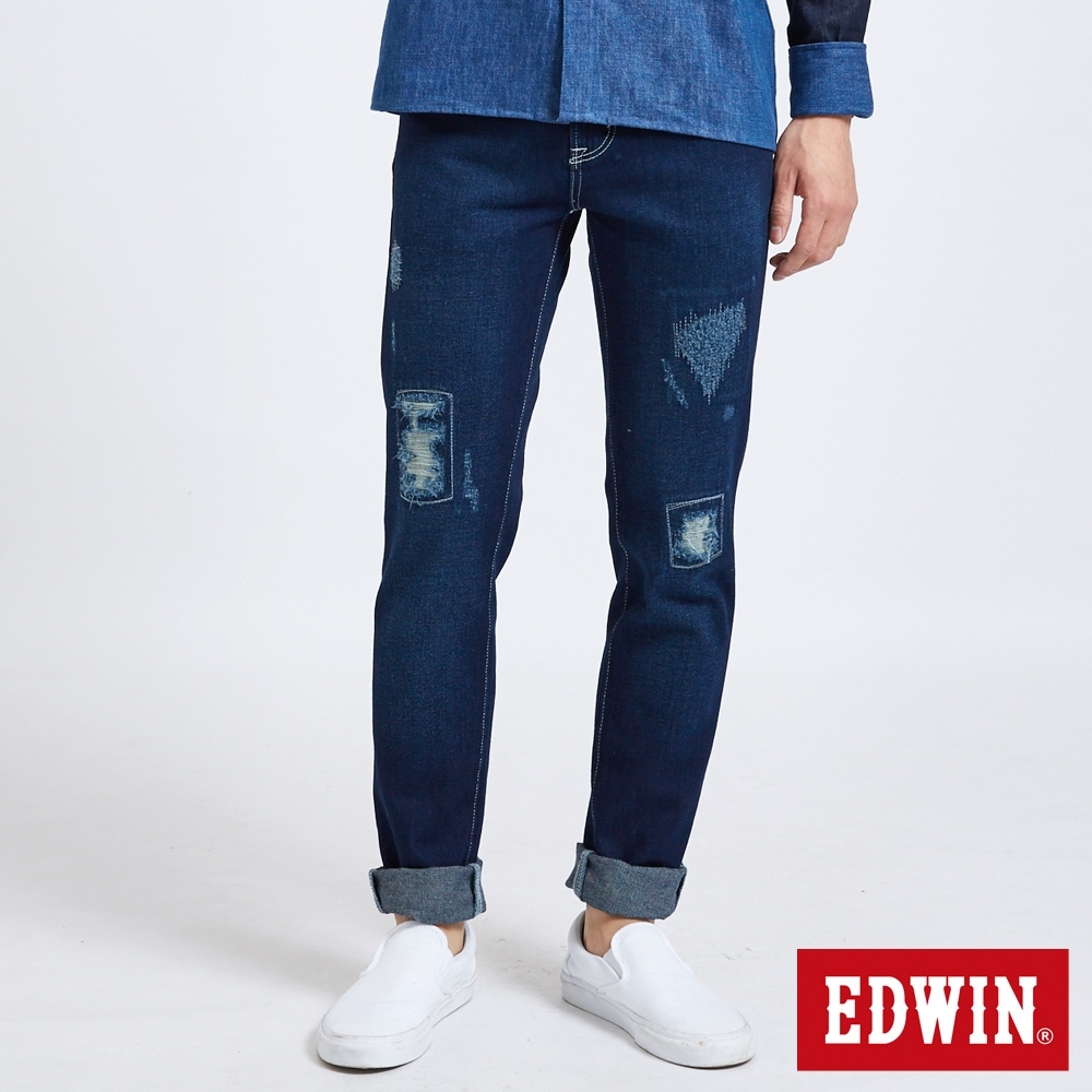 EDWIN 503 大尺碼 重加工 窄直筒牛仔褲-男-中古藍