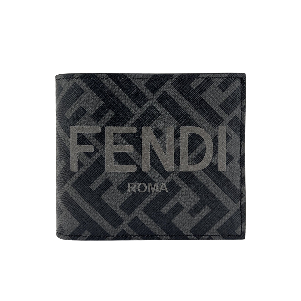 Fendi FF logo 帆布八卡對開短夾(7M0338-黑灰)