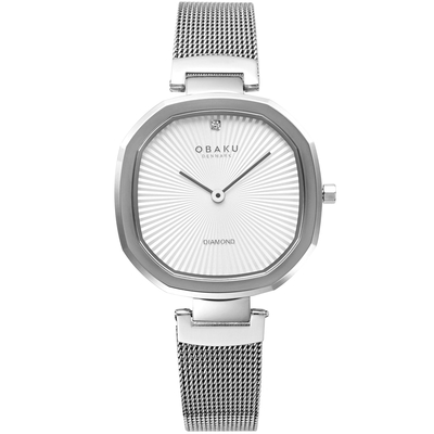 OBAKU 八角哲學淑女晶鑽腕錶-銀X白-V277LXCIMC-33mm