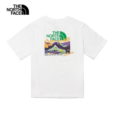 【The North Face 官方旗艦】北面女款白色山脈印花LOGO寬鬆短袖T恤｜88G7FN4
