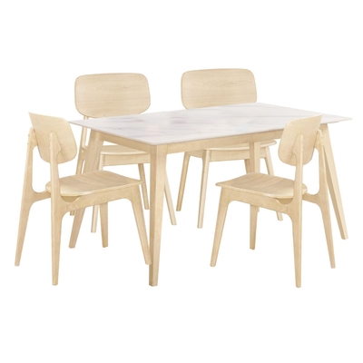 文創集 卡蜜4尺岩板實木餐桌椅組合(一桌四椅組合)-120x80x75cm免組
