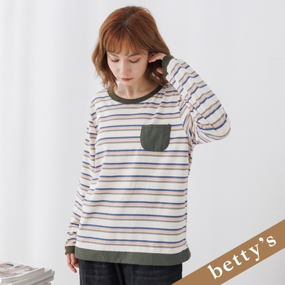 betty’s貝蒂思 彩色條紋下擺拼接抽繩長袖T-shirt(綠色)