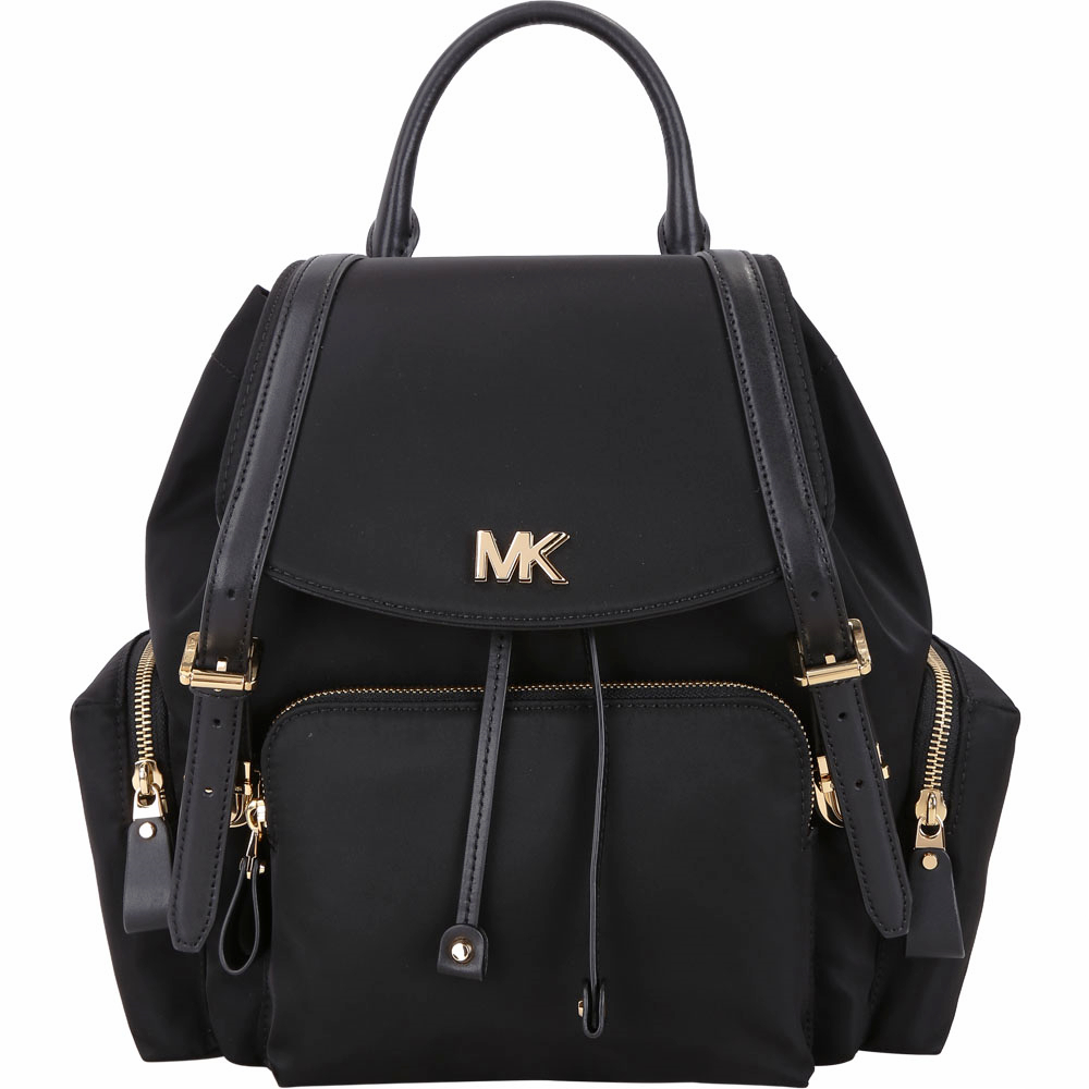 Michael Kors Beacon 金字雙釦帶尼龍後背包(中/黑色)