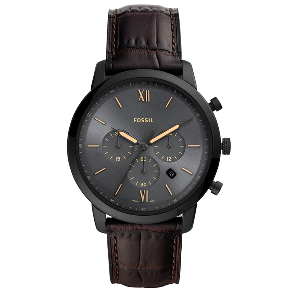 FOSSIL NEUTRA 時尚流行計時手錶(FS5579)-黑x深咖啡/44mm