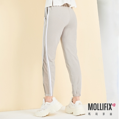 Mollifix 瑪莉菲絲 撞色側邊透網休閒運動褲 (灰)、瑜珈服、瑜珈褲、Legging