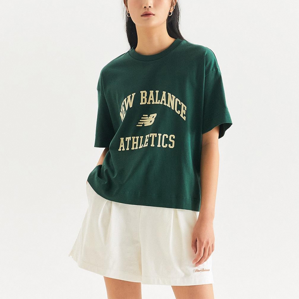 New Balance 短袖 Athletics Tee 女款 綠 黃 棉T 短T 寬版 植絨Logo NB 紐巴倫 WT33551NWG