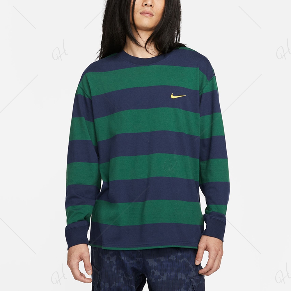 NIKE 上衣 大學T 長袖上衣 運動 男款 藍綠 DV9147410 AS M NK SB LS TEE STRIPE