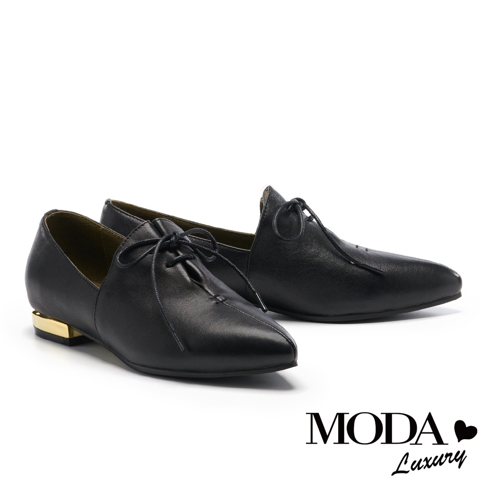 低跟鞋 MODA Luxury 復古內斂小紳士綁帶尖頭低跟鞋－黑