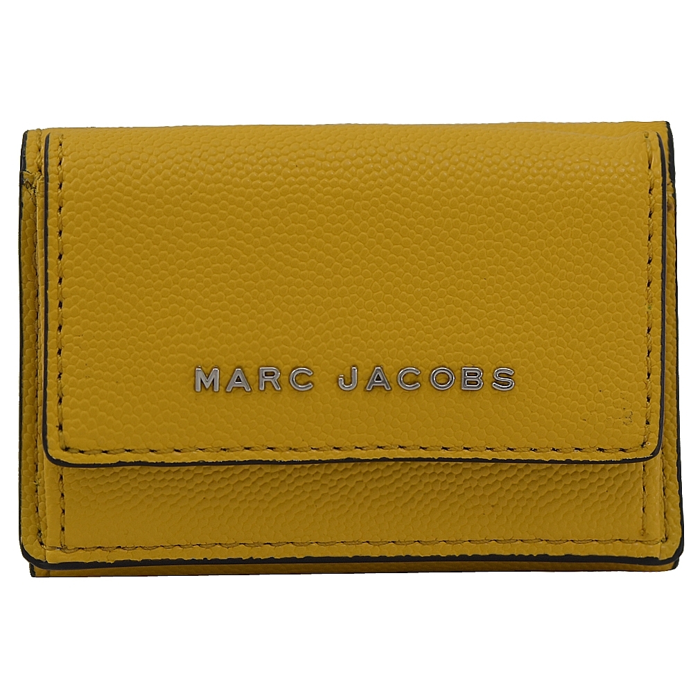 MARC JACOBS 金屬LOGO粒紋三折釦式零錢短夾(黃/迷你)