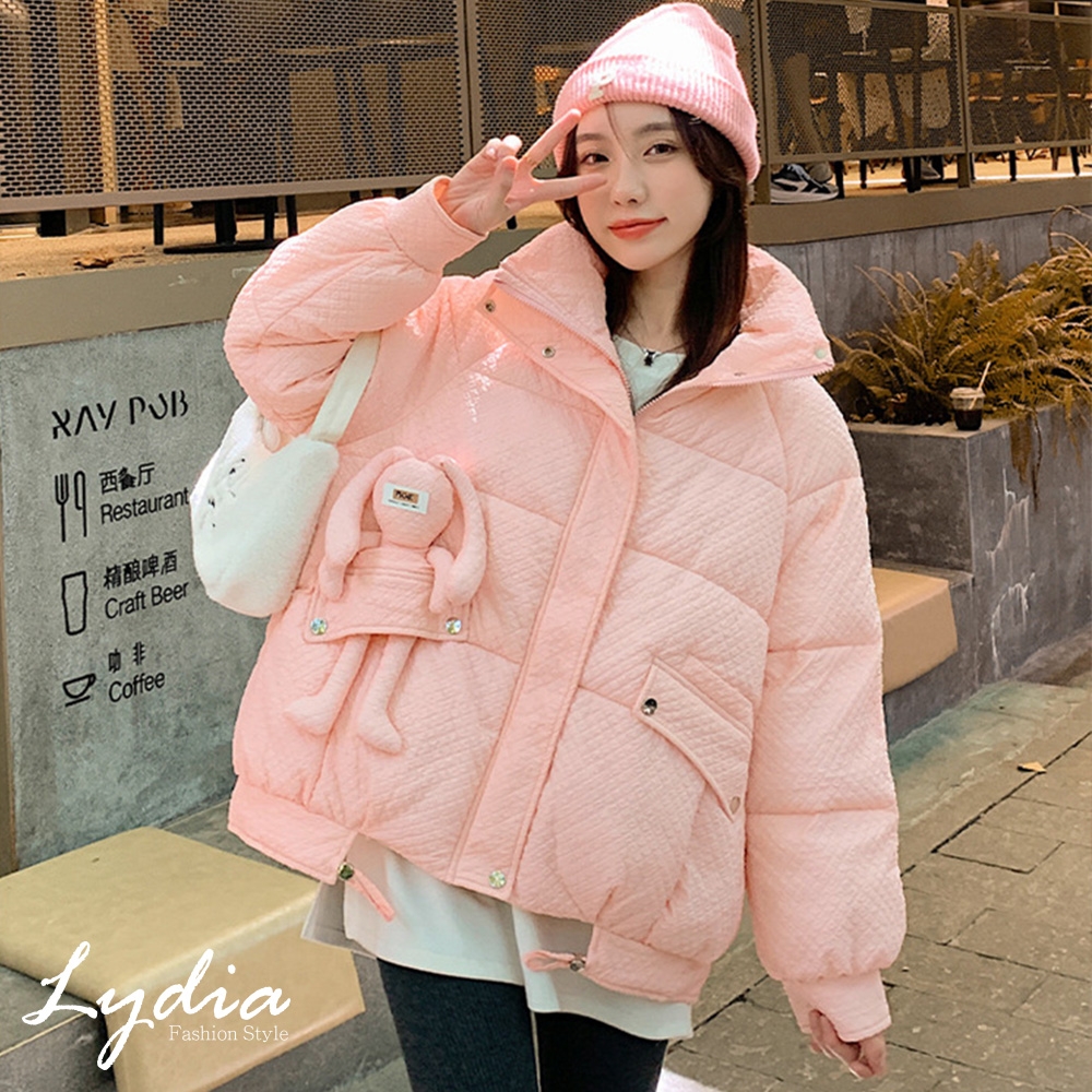 [兔年限定款]【Lydia】韓版時尚設計感可愛兔兔鋪棉外套(白/藍/粉/黑 F)