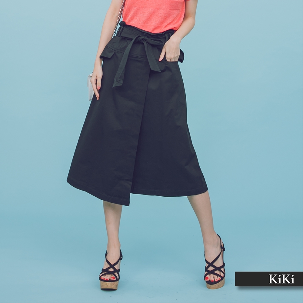 【KiKi】綁帶設計高腰-長裙(二色)