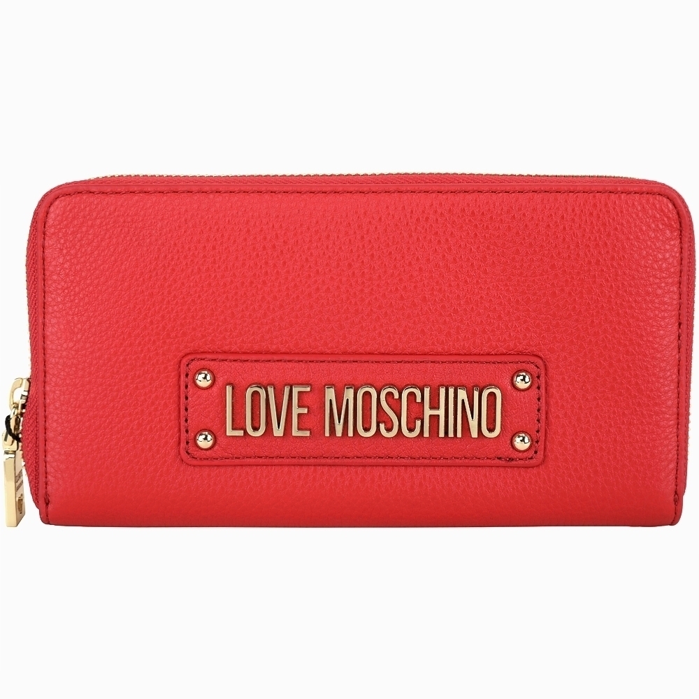 LOVE MOSCHINO 字母標誌荔紋牛皮拉鍊長夾(紅色)