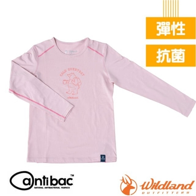 【荒野 WildLand】中童 輕能量纖維親膚保暖衣.長袖衛生衣_0B12666-138 摩曼粉