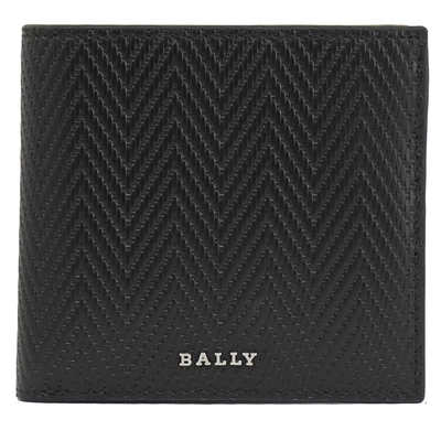 BALLY 金屬LOGO特殊編織紋牛皮4卡短夾(黑)