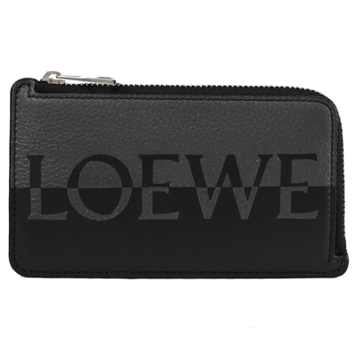 LOEWE 經典英字LOGO撞色小牛皮卡片零錢包(黑/灰)