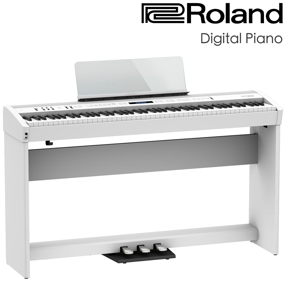 『Roland 樂蘭』極具現代時尚外觀數位鋼琴 FP-60X 白色套裝組 / 含原廠琴架、琴椅、三踏板 / 公司貨保固