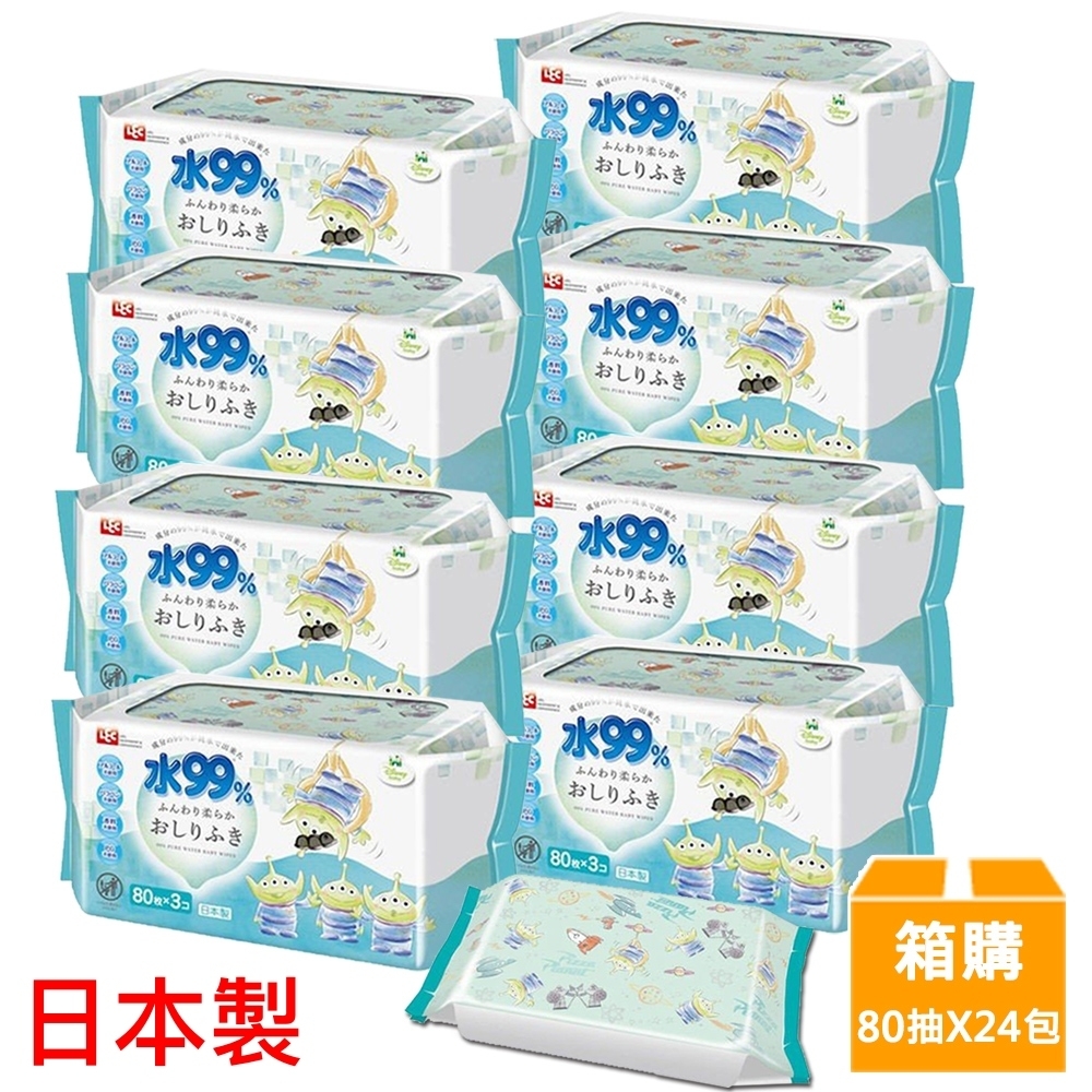 日本LEC 新款迪士尼三眼怪-純水99%濕紙巾箱購-80抽x24包入