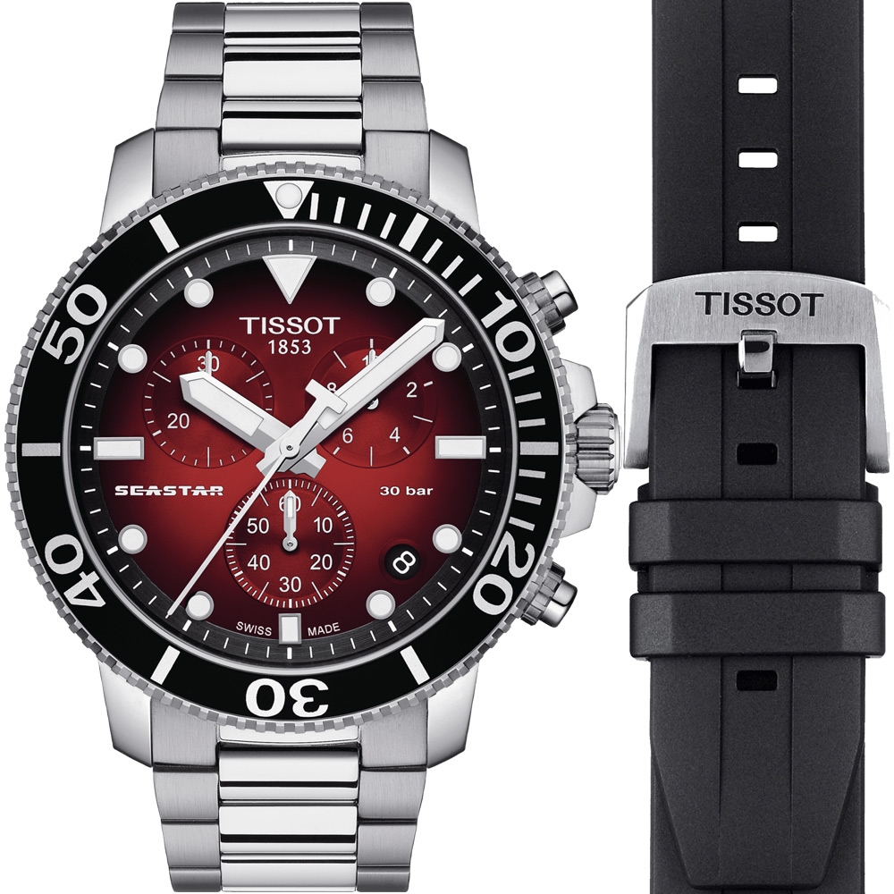 TISSOT 天梭 官方授權 Seastar 海星300米潛水石英錶-T1204171142100-45.5mm