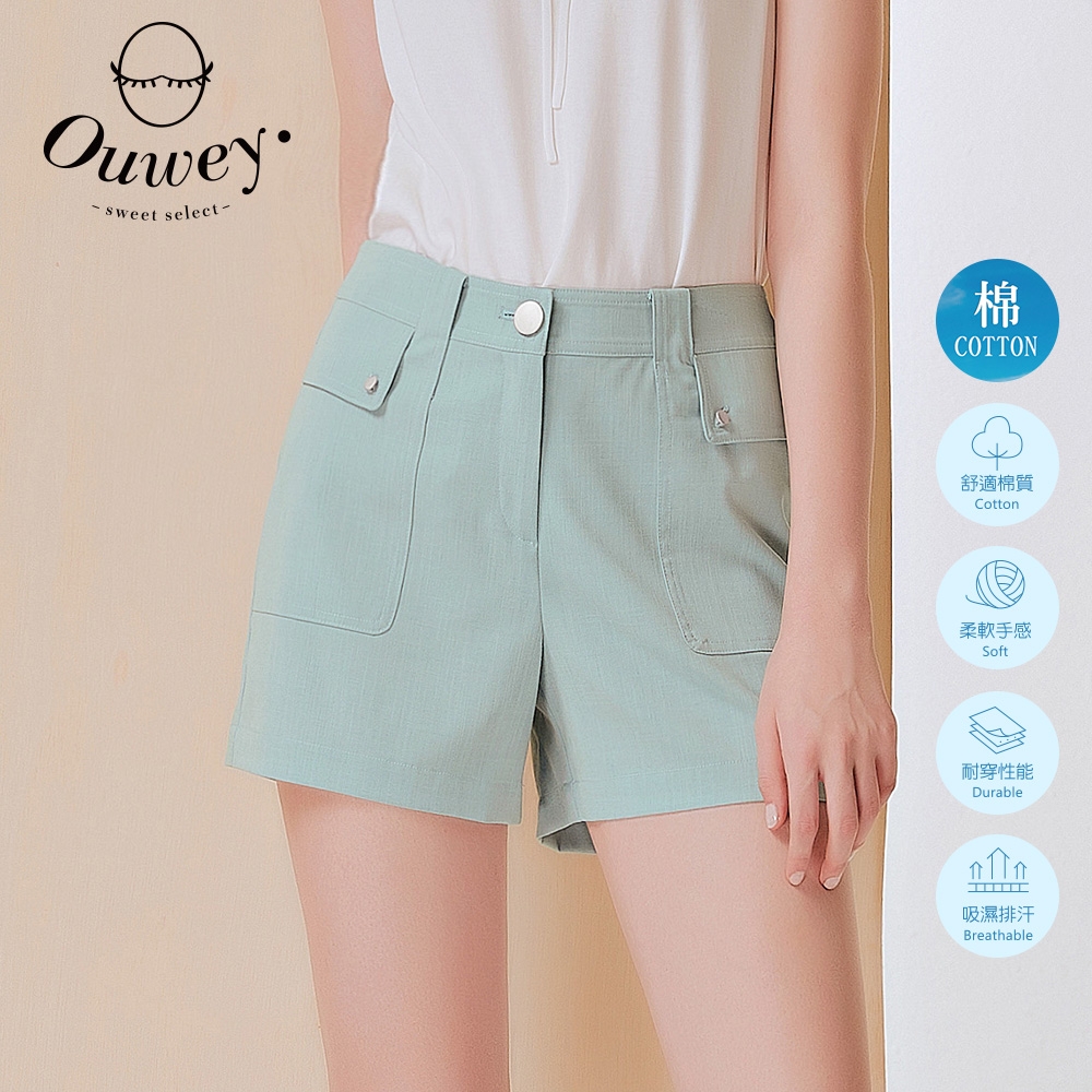 OUWEY歐薇 造型拼接大口袋率性短褲(淺藍)3212076014