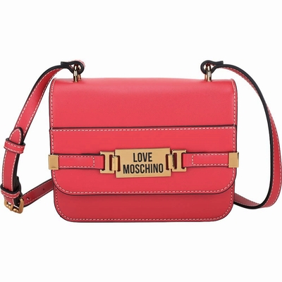 LOVE MOSCHINO 金牌字母標誌明線翻蓋斜背包(紅色)