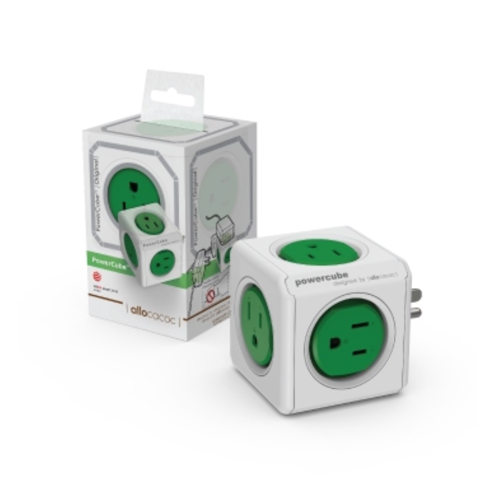 3入-【PowerCube】魔術方塊擴充插座(綠色) 綠→5面插座、3孔