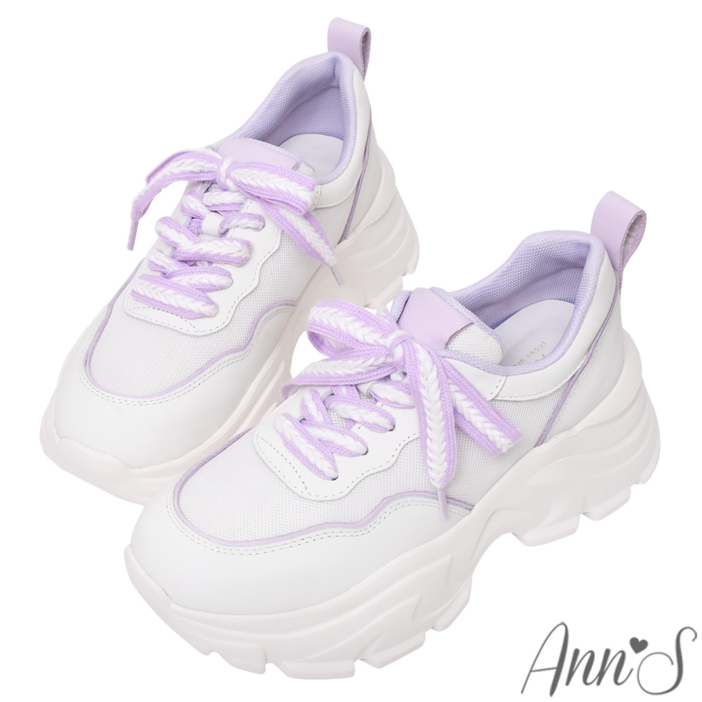 Ann’S魔術第四代-麻花鞋帶顯瘦剪裁全真皮牛皮輕量老爹鞋6cm-紫