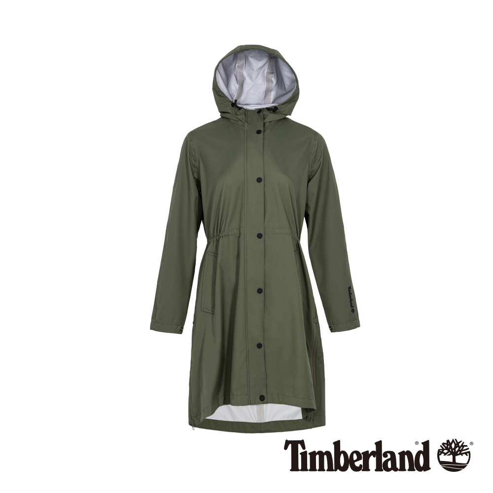 Timberland 女款葡萄葉綠色連帽防水長版派克外套|B3806