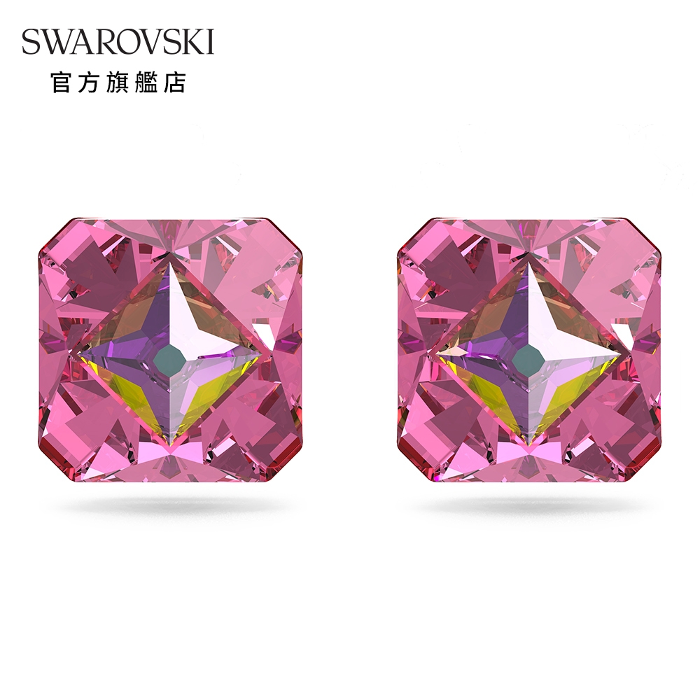 SWAROVSKI 施華洛世奇 Chroma 耳釘, 三角形切割Swarovski水晶, 粉紅色, 鍍金色色調