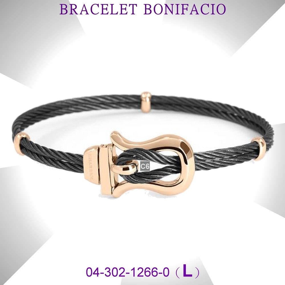 CHARRIOL夏利豪 原廠公司貨 Bracelet Banifacio 博尼法西奧手鐲玫瑰金黑鋼索L款(04-302-1266-0)