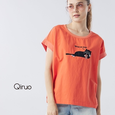 【Qiruo 奇若名品】專櫃精品橘色短袖棉T(休閒短袖女裝百搭棉質上衣2065A)