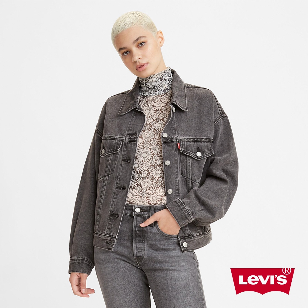 Levis 女款 90年古著牛仔外套 / 寬袖設計 / 天絲棉 / 精工黑灰水洗