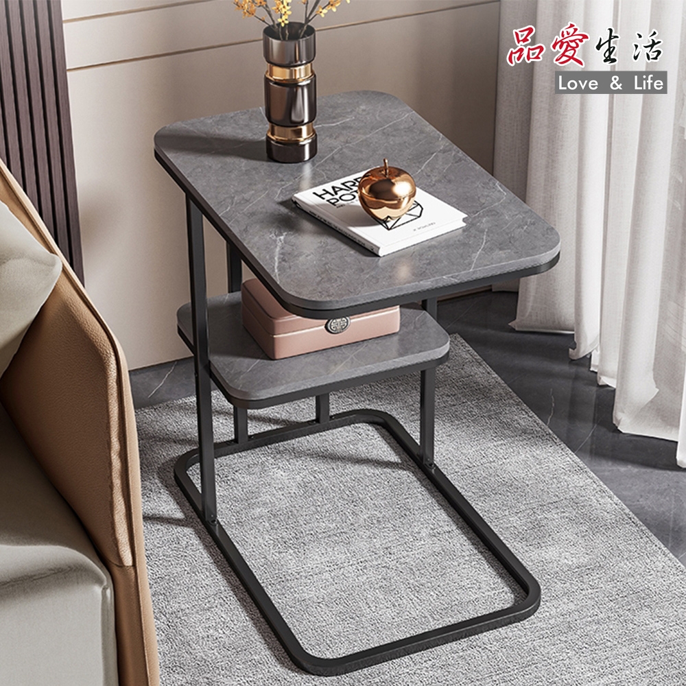 品愛生活 義式岩板紋茶几邊桌 30X50X58cm(免組裝)