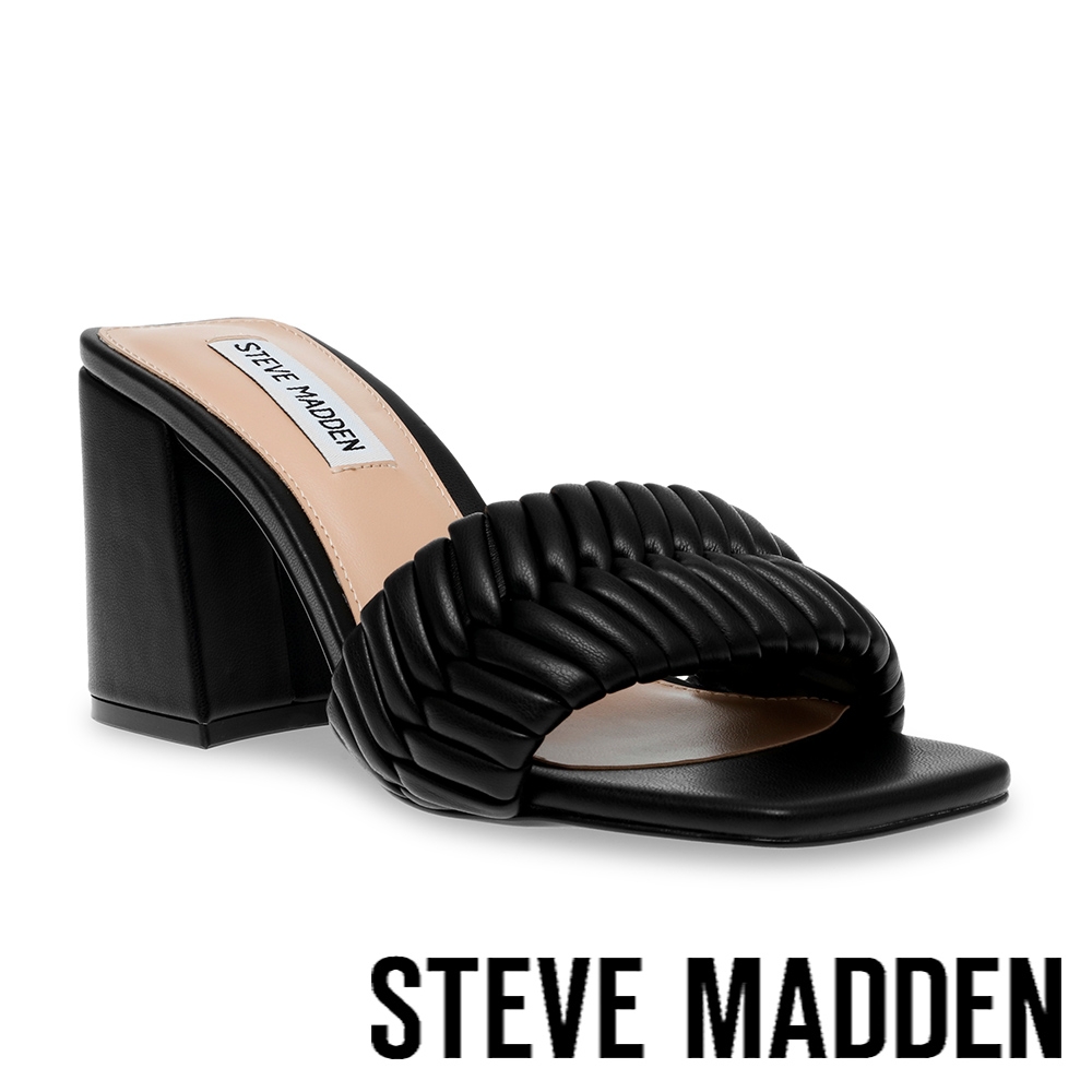 STEVE MADDEN-BANKROLL 魚骨辮帶涼跟鞋-黑色