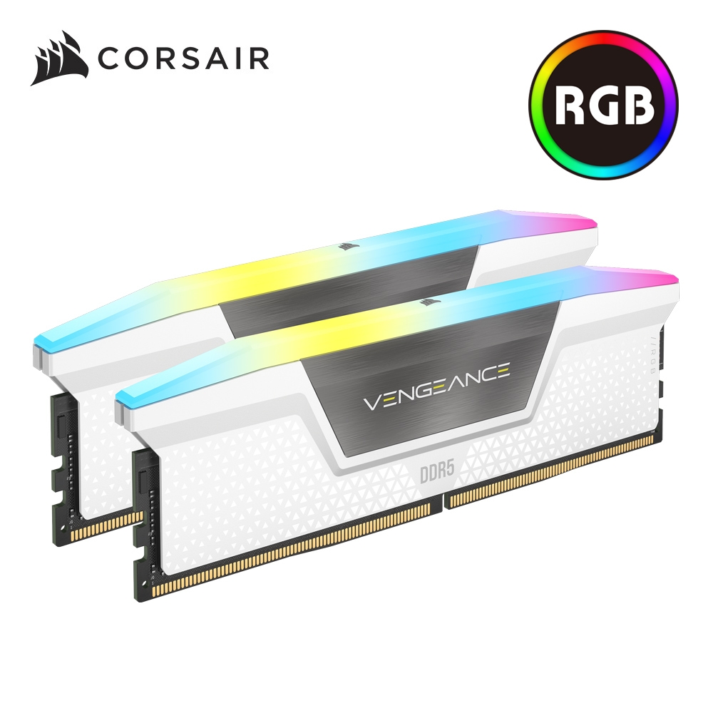 海盜船CORSAIR Vengeance RGB DDR5 6000, 32GB(16GBx2)雙通/白CL36-36