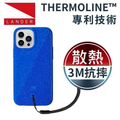 美國 Lander iPhone 13 Pro Max Torrey 圓石極致手感防摔殼 - 藍 (附手繩)