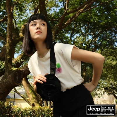 JEEP 女裝 炫彩LOGO圖騰短袖T恤-白色