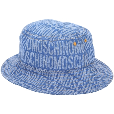 MOSCHINO 滿版字母緹花棉混紡牛仔漁夫帽(藍色)