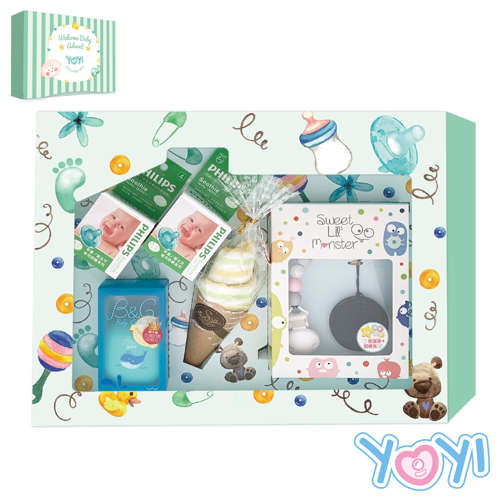 【YOYI】香草奶嘴彌月禮盒-4號香草藍鯨玫瑰可可餅乾固齒器